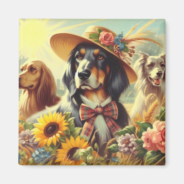 Retro Nature Hunde Magnet (Vorne)