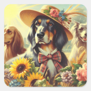 Retro Nature Hunde Quadratischer Aufkleber