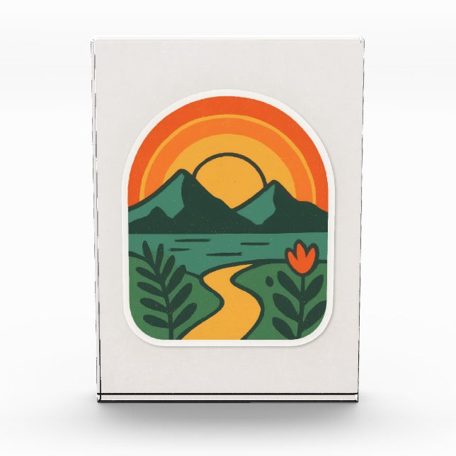 Retro Nature Sunset - Vintages Gebirge Fotoblock (Vorderseite)