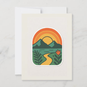 Retro Nature Sunset - Vintages Gebirge Postkarte
