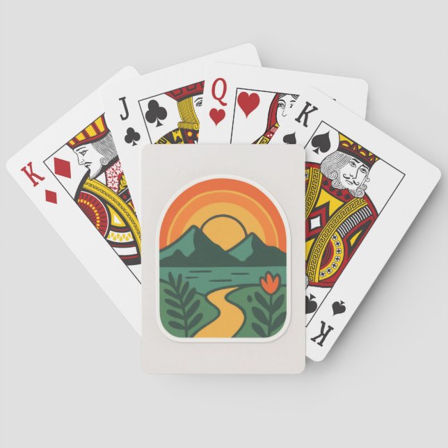 Retro Nature Sunset - Vintages Gebirge Spielkarten (Rückseite)