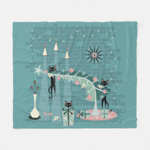 Retro Naughty Kitty Weihnachten Fleecedecke