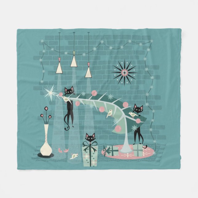 Retro Naughty Kitty Weihnachten Fleecedecke (Vorderseite (Horizontal))