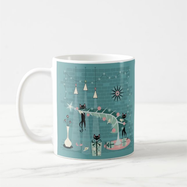 Retro Naughty Kitty Weihnachten Kaffeetasse (Links)