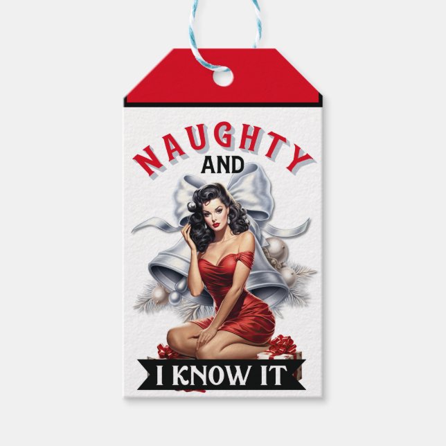Retro Naughty und ich wissen, es Weihnachten Pinup Geschenkanhänger (Vorderseite)
