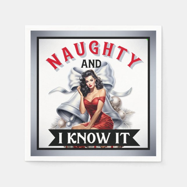 Retro Naughty und ich wissen, es Weihnachten Pinup Serviette (Vorderseite)