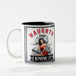 Retro Naughty und ich wissen, es Weihnachten Pinup Zweifarbige Tasse