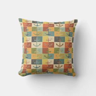 Retro Nautic Modern Anchor Pattern Kissen