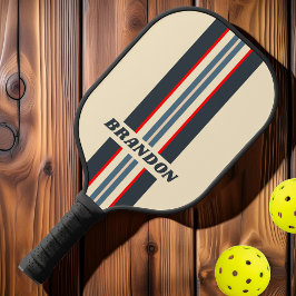 Retro Nautic Rainbow Kundgebung Streifen mit Namen Pickleball Schläger