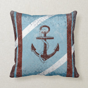Retro Nautical Anchor Red Blue Grunge erschüttert Kissen