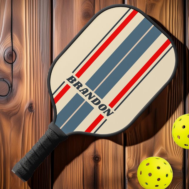 Retro Nautical Rainbow Board Streifen mit Namen Pickleball Schläger (Von Creator hochgeladen)