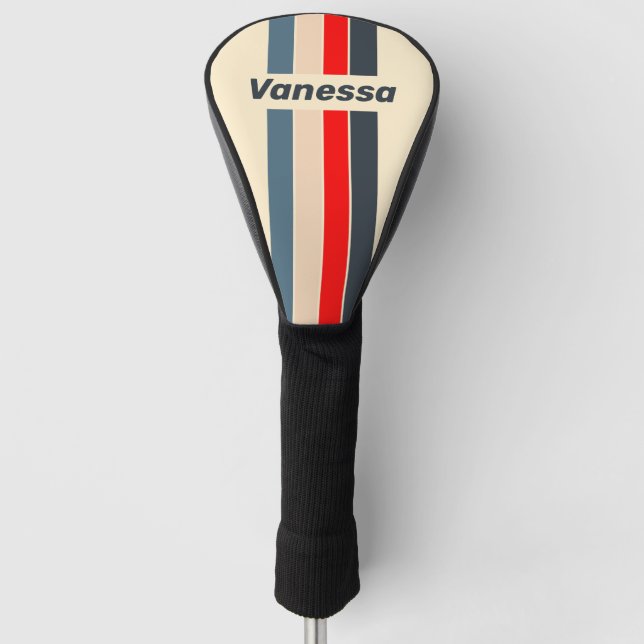 Retro Nautical Rainbow Pin Striped with Name Golf Headcover (Vorderseite)