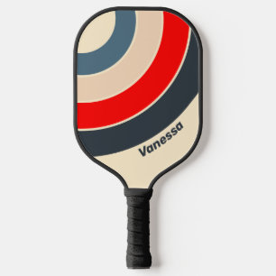 Retro-Nautik-Regenbogen-Kreis-Streifen mit Namen Pickleball Schläger