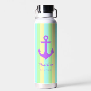Retro-nautische pastellfarbene Streifen Personalis Trinkflasche