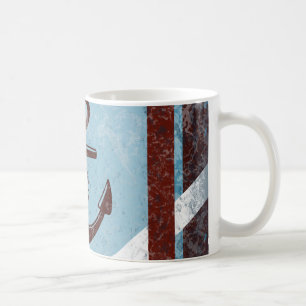 Retro Nautischer Anker Rot Blau Grunge Abgenutzt Tasse