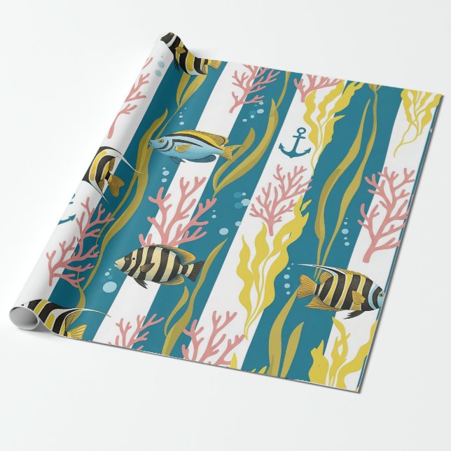 Retro-nautisches Aquarellmuster (14) Geschenkpapier (Ungerollt)