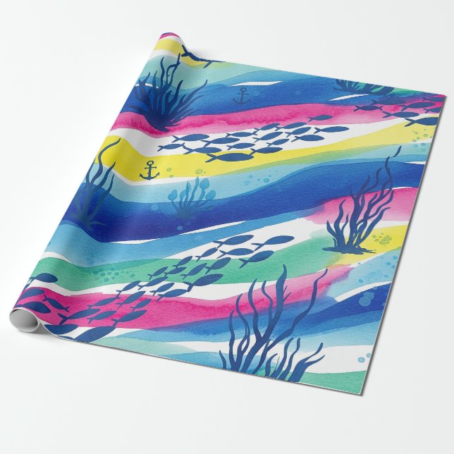 Retro-nautisches Aquarellmuster (3) Geschenkpapier (Ungerollt)