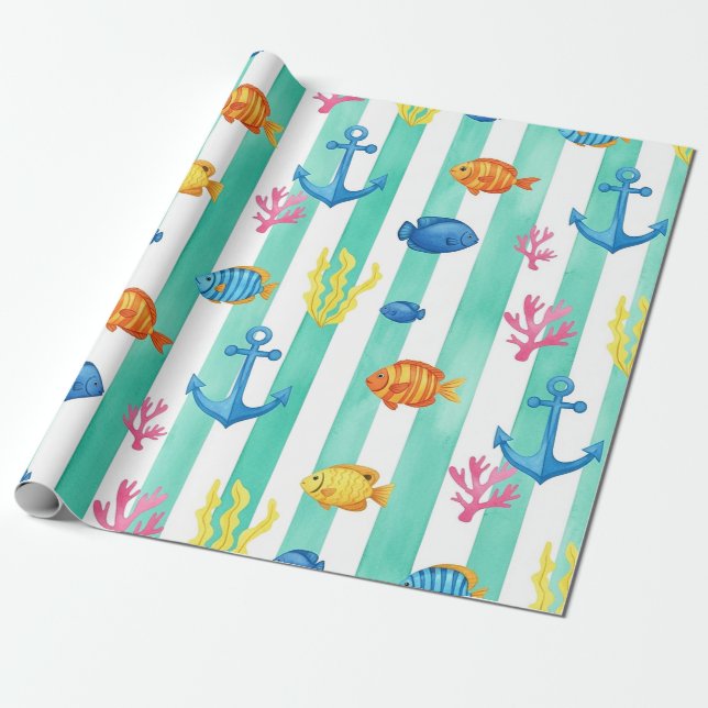 Retro-nautisches Aquarellmuster (9) Geschenkpapier (Ungerollt)