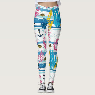 Retro-nautisches Wasserfarbmuster (2) Leggings