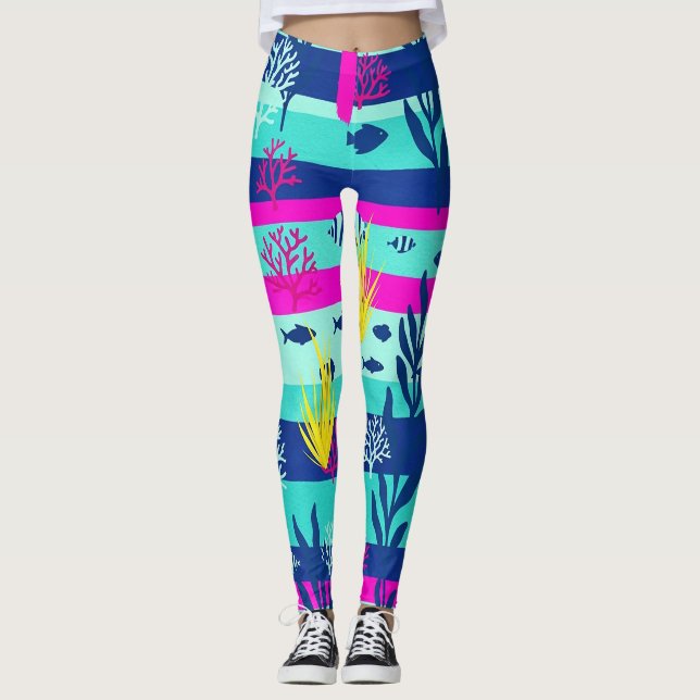 Retro-nautisches Wasserfarbmuster (5) Leggings (Vorderseite)