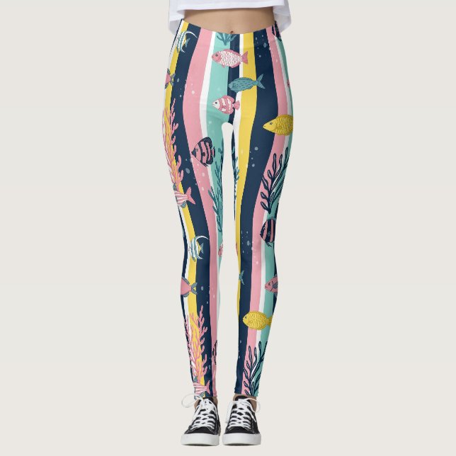 Retro-nautisches Wasserfarbmuster (7) Leggings (Vorderseite)