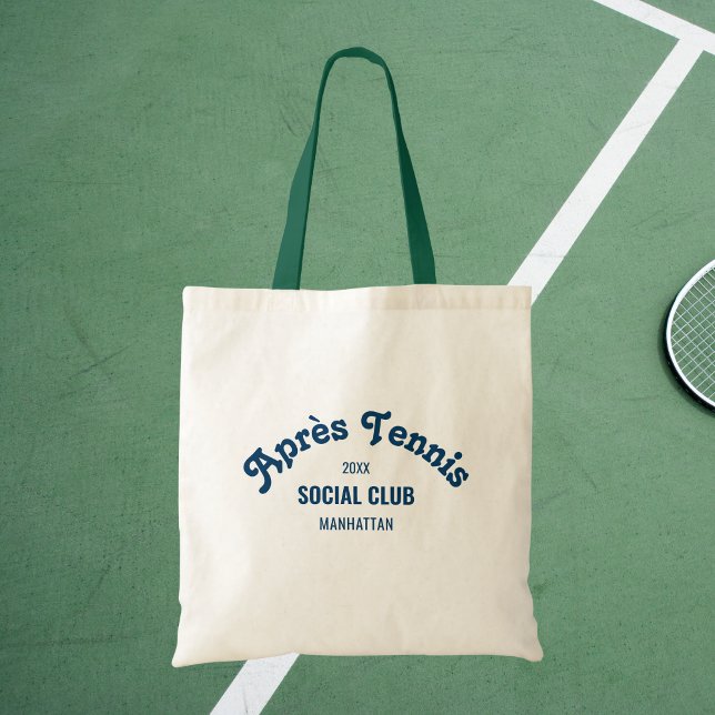 Retro Navy Après Tennis Social Club Green Handle Tragetasche (Von Creator hochgeladen)