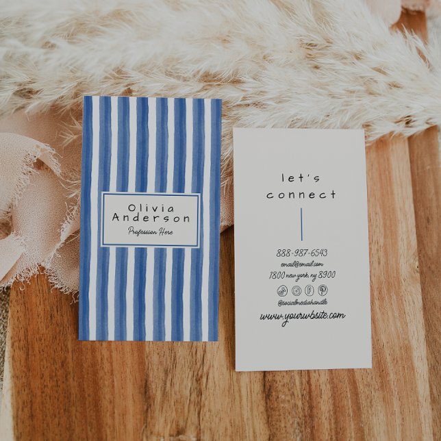 Retro Navy Aquamarine Hand Stripes Boho Visitenkarte (Von Creator hochgeladen)