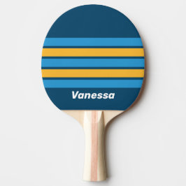 Retro Navy Blau Querstreifendesign mit Namen Tischtennis Schläger