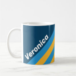 Retro Navy Blau Streifen mit Namen Kaffeetasse