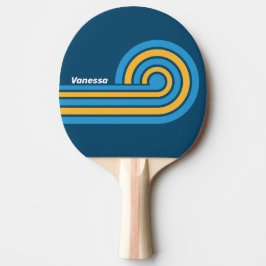 Retro Navy Blau Streifen mit Namen Tischtennis Schläger