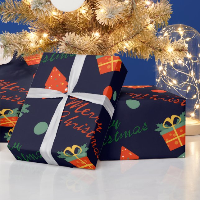 Retro Navy Blau Weihnachtsgeschenk Verpackungspapi Geschenkpapier (Feiertage)