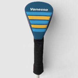 Retro Navy Blue Across Striping with Name Golf Headcover