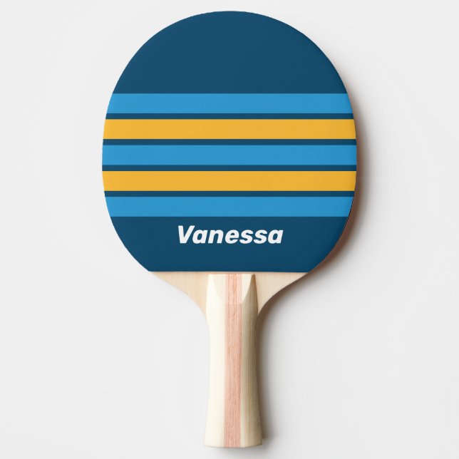 Retro Navy Blue Across Striping with Name Tischtennis Schläger (Vorderseite)