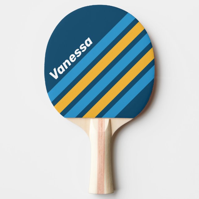 Retro Navy Blue Angled Striping with Name Tischtennis Schläger (Vorderseite)