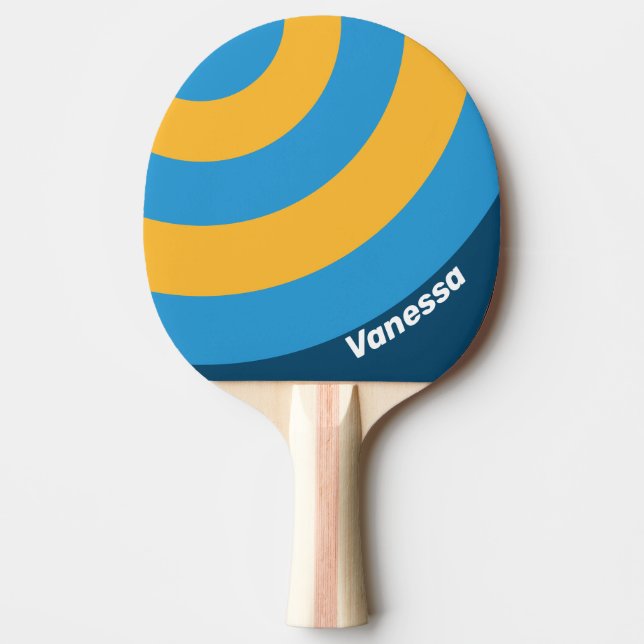Retro Navy Blue Circle Stripe with Name Tischtennis Schläger (Vorderseite)