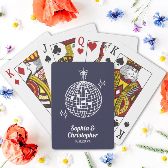 Retro Navy Blue Disco Ball Hochzeit Personalisiert Spielkarten (Retro Navy Blue Disco Ball Wedding Personalized Playing Cards
)