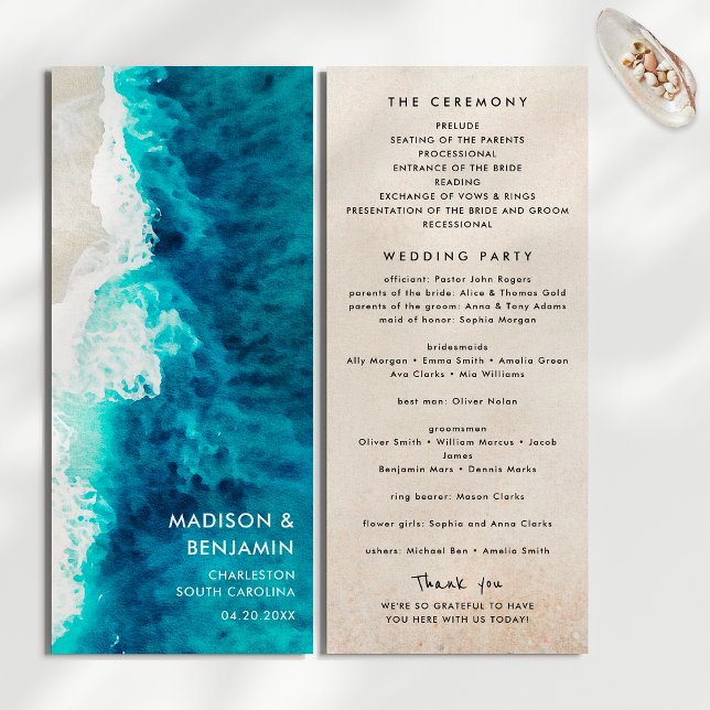 Retro Navy Blue Ocean Beach Sand Hochzeit Programm (Von Creator hochgeladen)