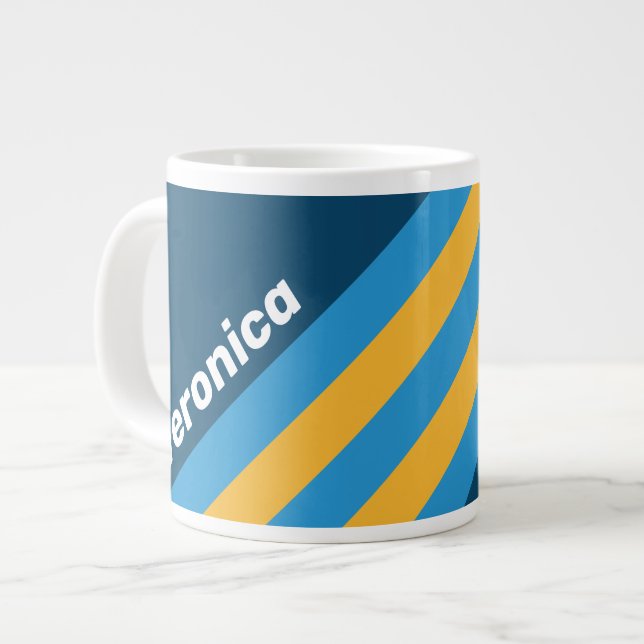 Retro Navy Blue Stripes with Name Jumbo-Tasse (Vorderseite Links)
