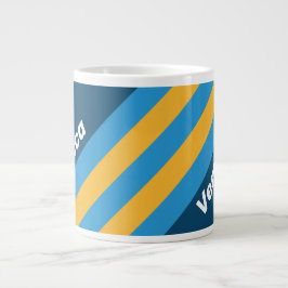 Retro Navy Blue Stripes with Name Jumbo-Tasse