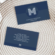 Retro Navy Blue White Geometric Modern Monogram
