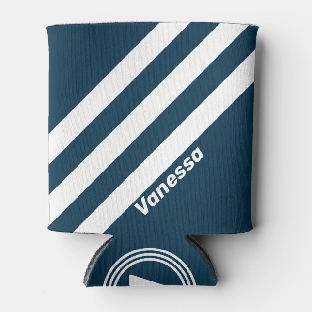 Retro Navy Drei Streifen mit Namen Dosenkühler (Vorderseite)