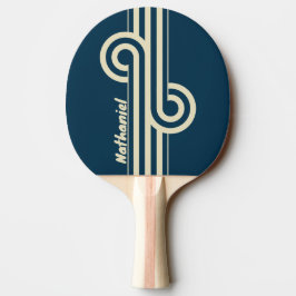 Retro Navy Fade Dual Stripe Loop mit Namen Tischtennis Schläger