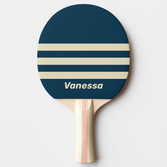 Retro Navy Fade Three Across Striping with Name Tischtennis Schläger (Vorderseite)