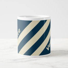 Retro Navy Fade Three Stripes with Name Jumbo-Tasse