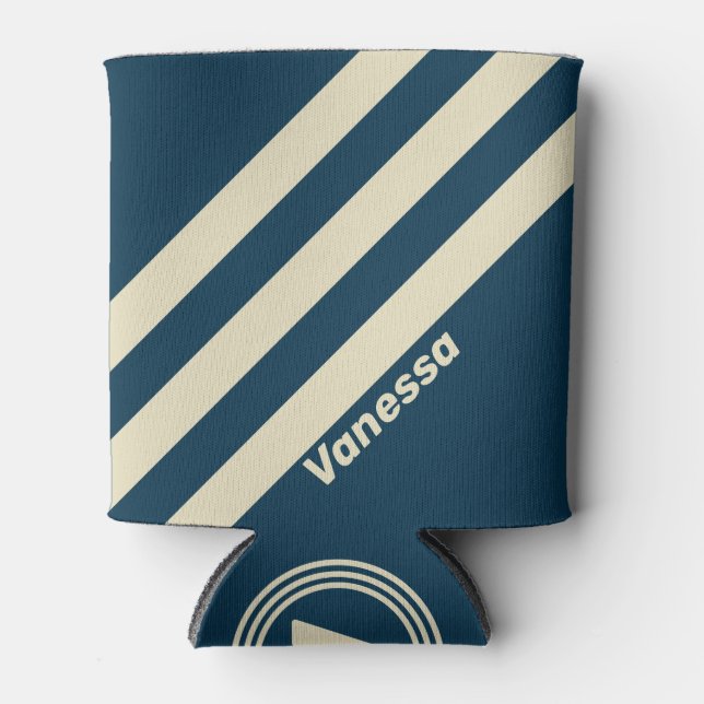 Retro Navy Fassade Drei Streifen mit Namen Dosenkühler (Vorderseite)