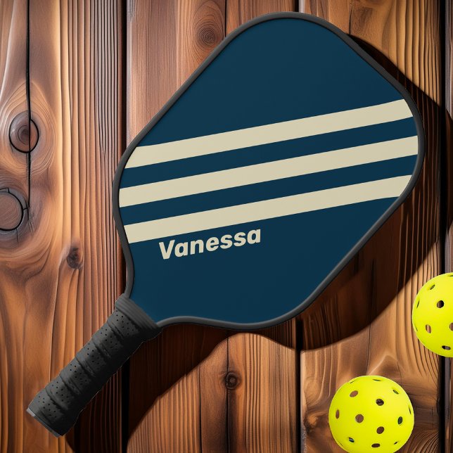 Retro Navy Fassade Drei Streifen mit Namen Pickleball Schläger (Von Creator hochgeladen)