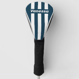 Retro Navy Three Pin Stripes with Name Golf Headcover