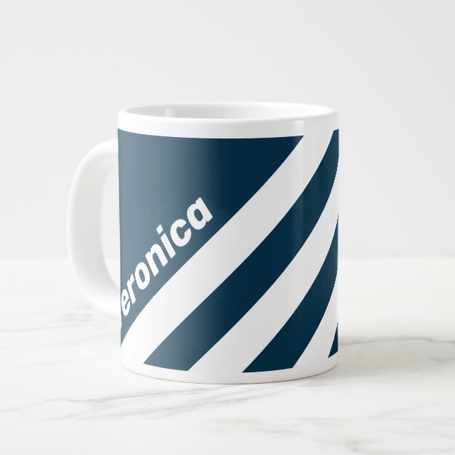 Retro Navy Three Stripes with Name Jumbo-Tasse (Vorderseite Links)