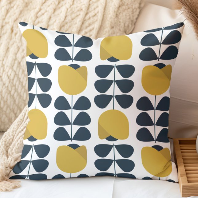Retro Navy und Yellow Floral Muster Kissen (Von Creator hochgeladen)
