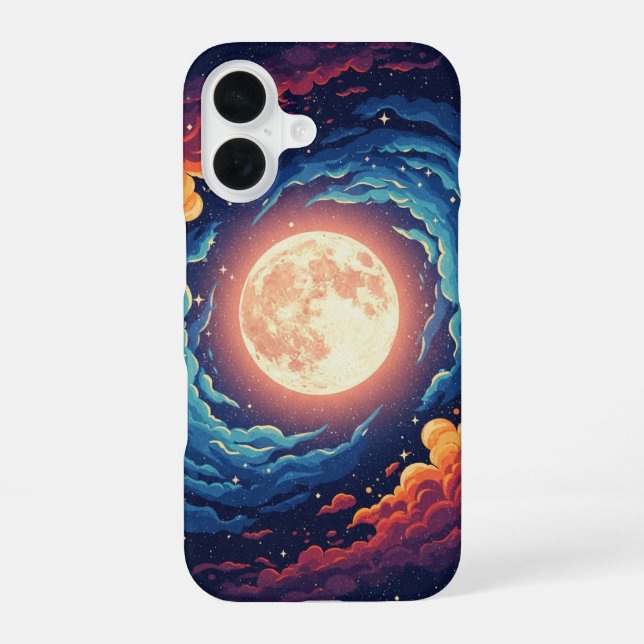 Retro-Nebel-Mond iPhone 16 Hülle (Rückseite)